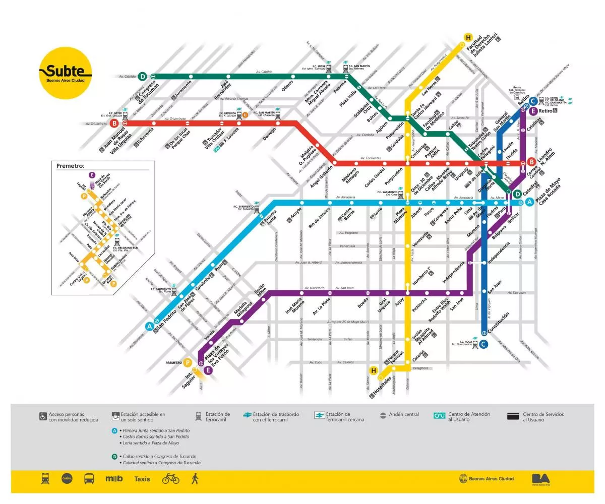 Mapa do Metrô - Buenos Aires - Buenos Aires Map 360°