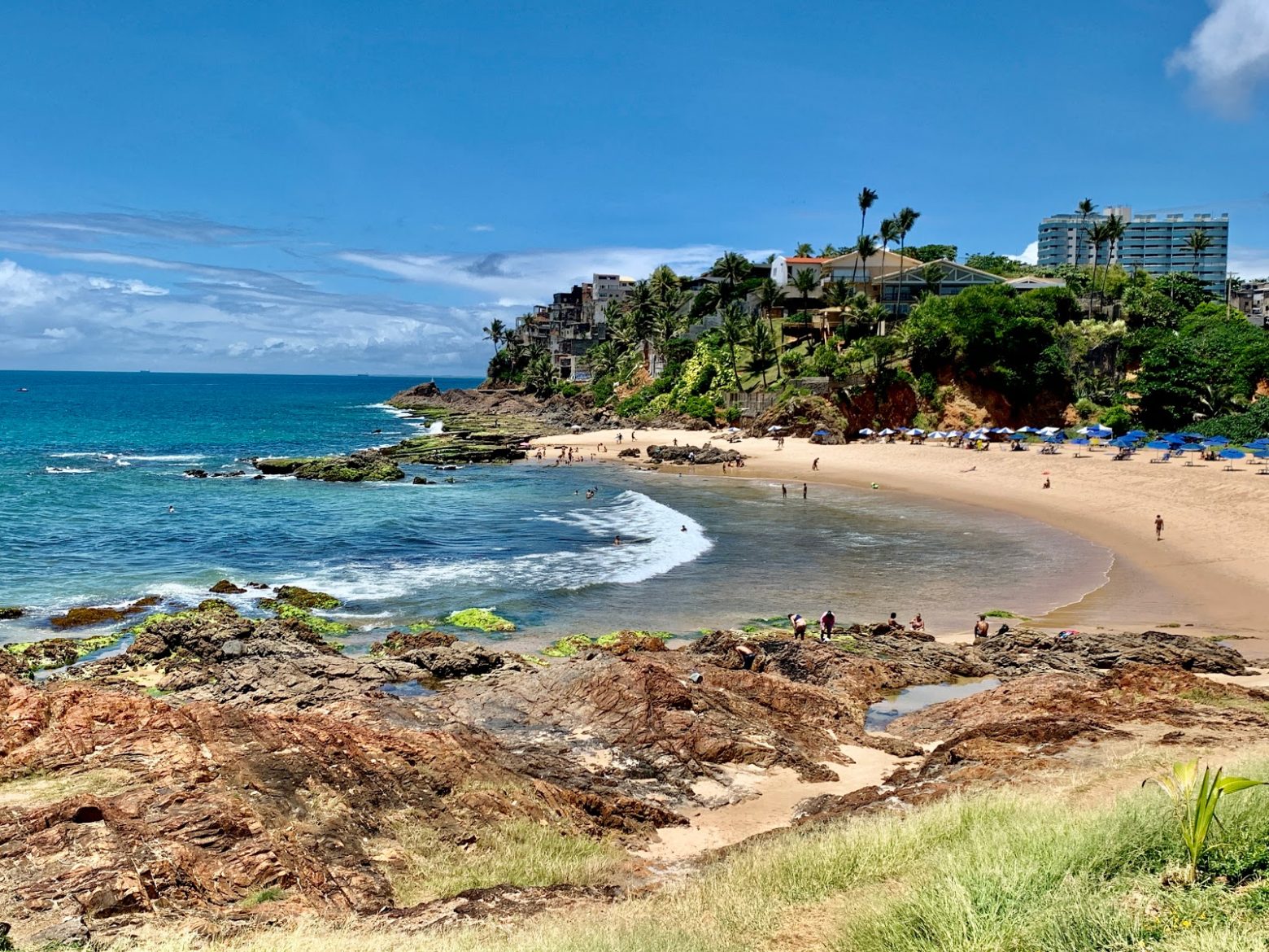 Praia da Paciência em Salvador, com vegetação e rochas