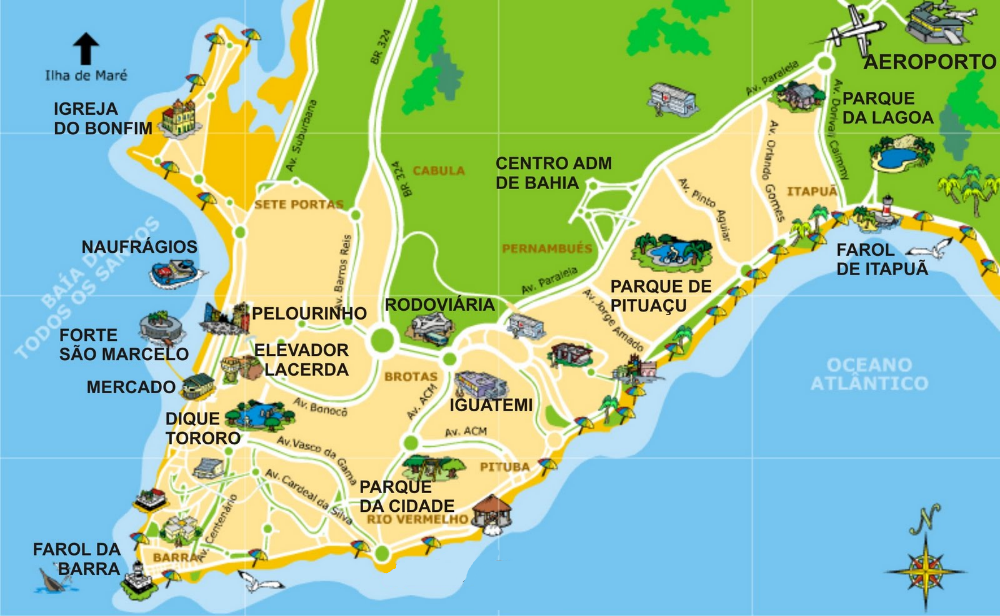 Mapa dos pontos turísticos de Salvador