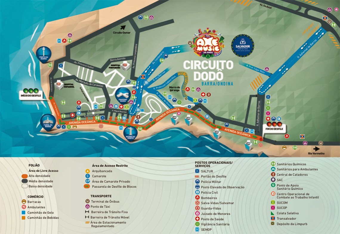 Mapa do circuito Dodô do carnaval de Salvador