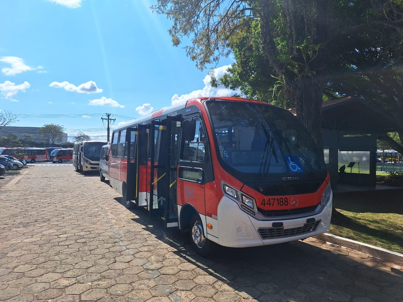 Ônibus Zebrinha estacionado. Brasília.