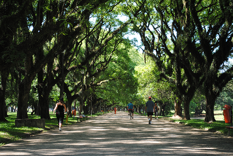 Pessoas caminhando no Parque Marinha do Brasil, Porto Alegre