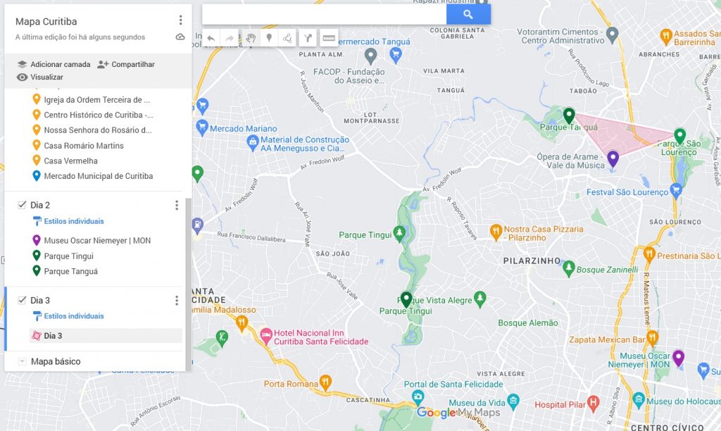 formas e traços mapa Google Maps