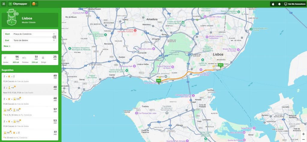 mapa de Lisboa Citymapper